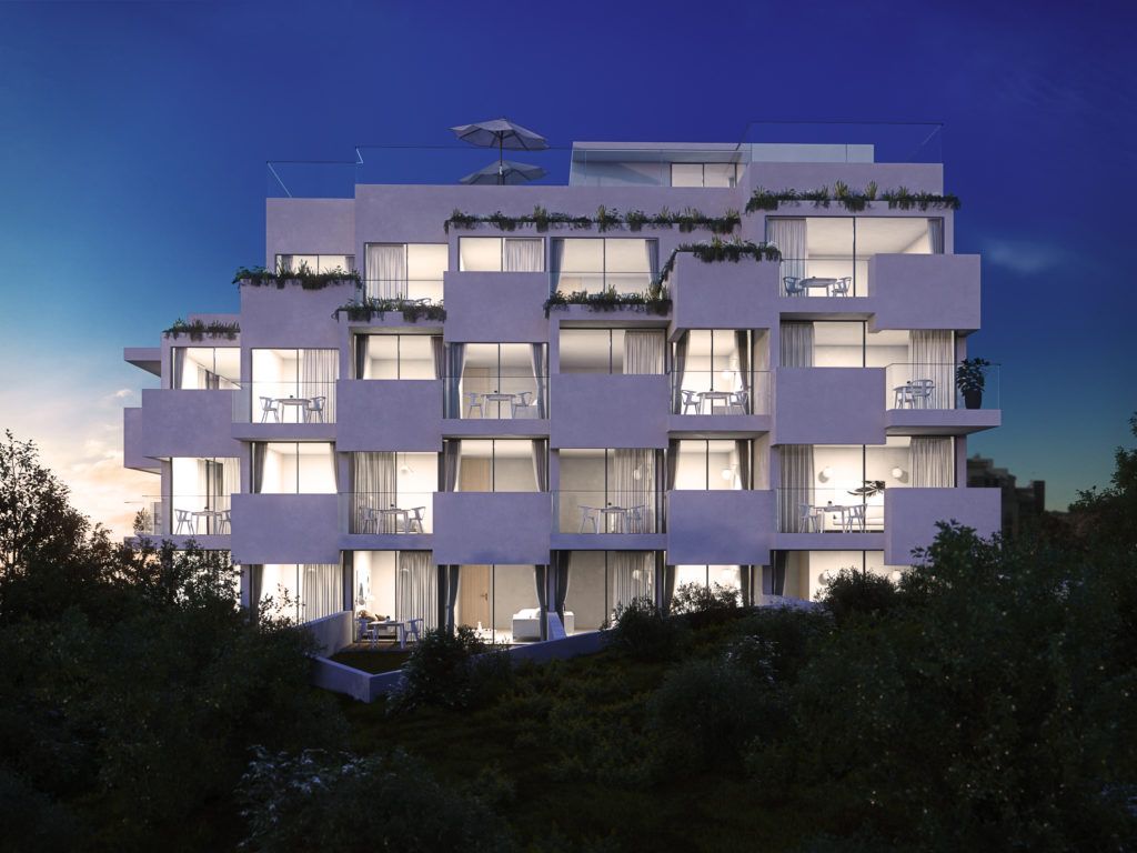 Exterior nocturno Apartamento turísticos con arquitectura moderna en Benalmádena